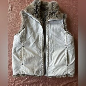 Weatherproof Garment Co Vest White Reversible Zip Up Tan Faux Fur Vest L, Boho